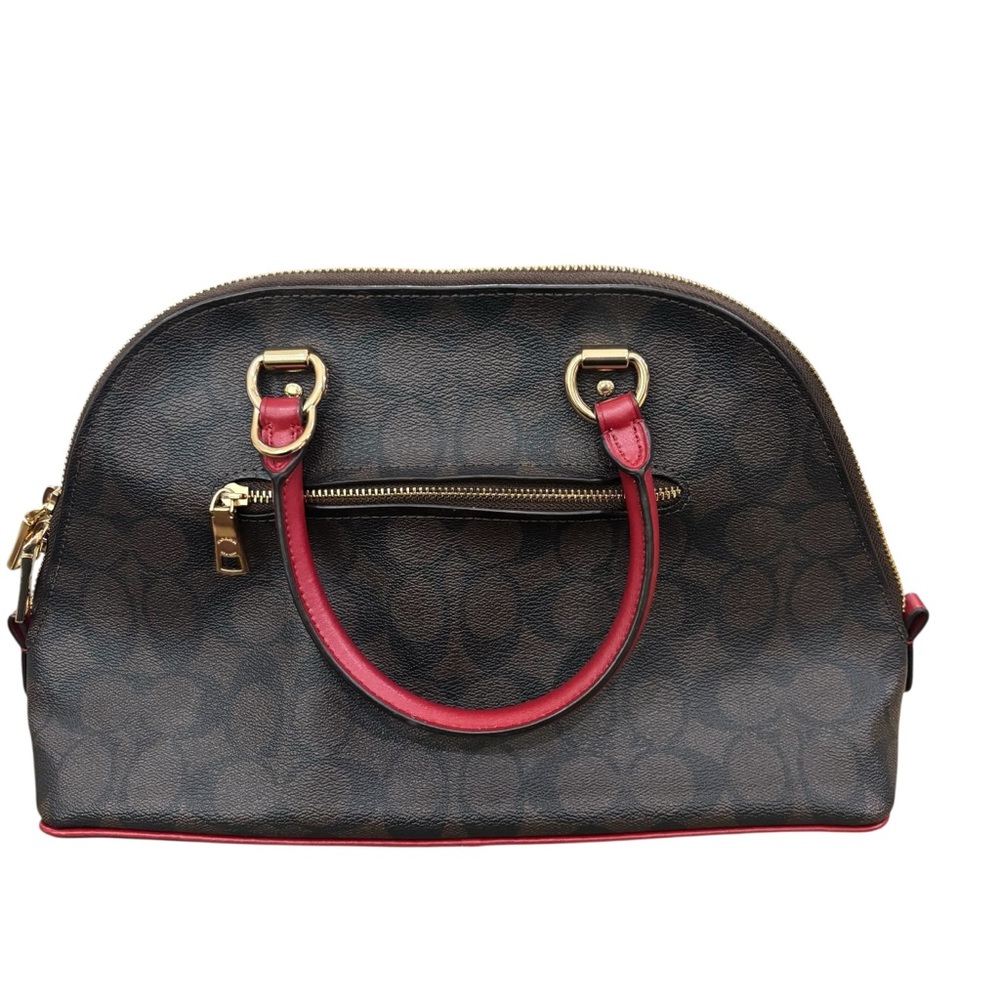 COACH Brown Signature Dome Satchel with Red Handles - Picture 4 of 12